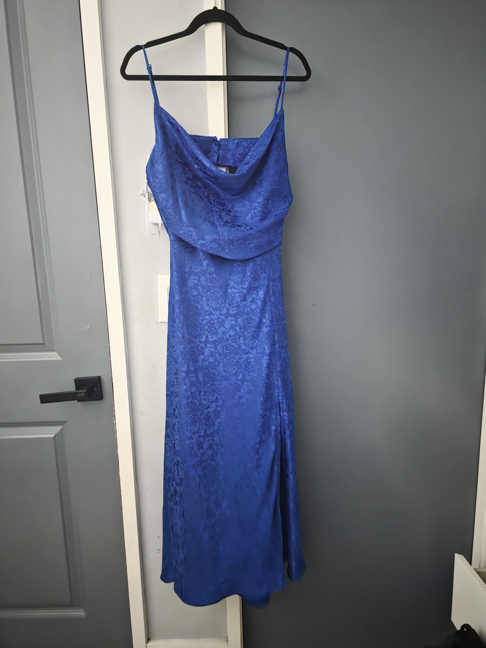 Lulu's Royal Blue Satin Cowl Midi Dress